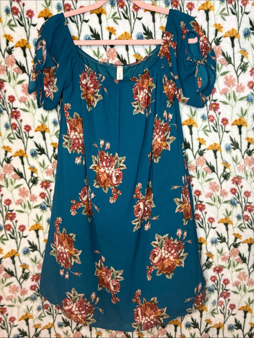 Peppermint Teal Floral Off-Shoulder Tunic